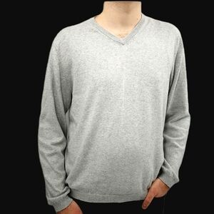 Weatherproof Vintage Cotton Cashmere Men's L Grey Long Sleeve V-neck Sweater